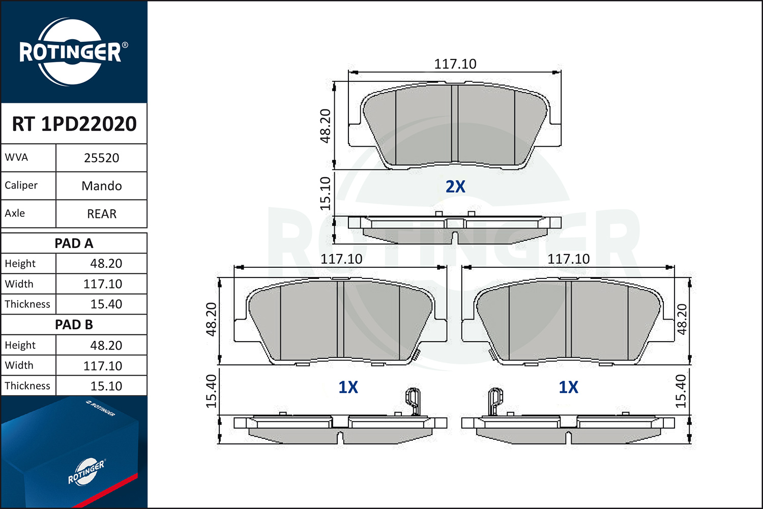 ROTINGER Fékbetét, mind RT1PD22020_ROT